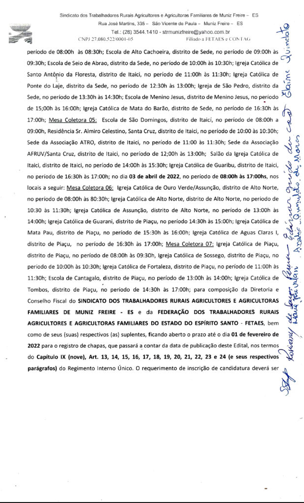 MN-2-619x1024 Edital de Convocação para as Eleições Sindicais 2022 - Sindicato dos Trabalhadores Rurais de Muniz Freire - ES