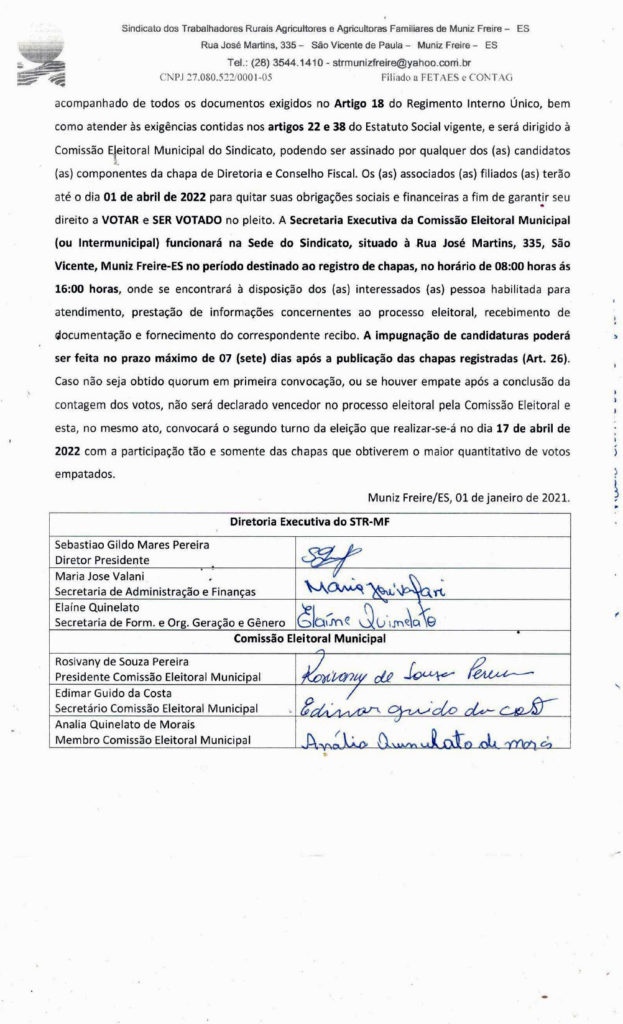 MN-3-623x1024 Edital de Convocação para as Eleições Sindicais 2022 - Sindicato dos Trabalhadores Rurais de Muniz Freire - ES