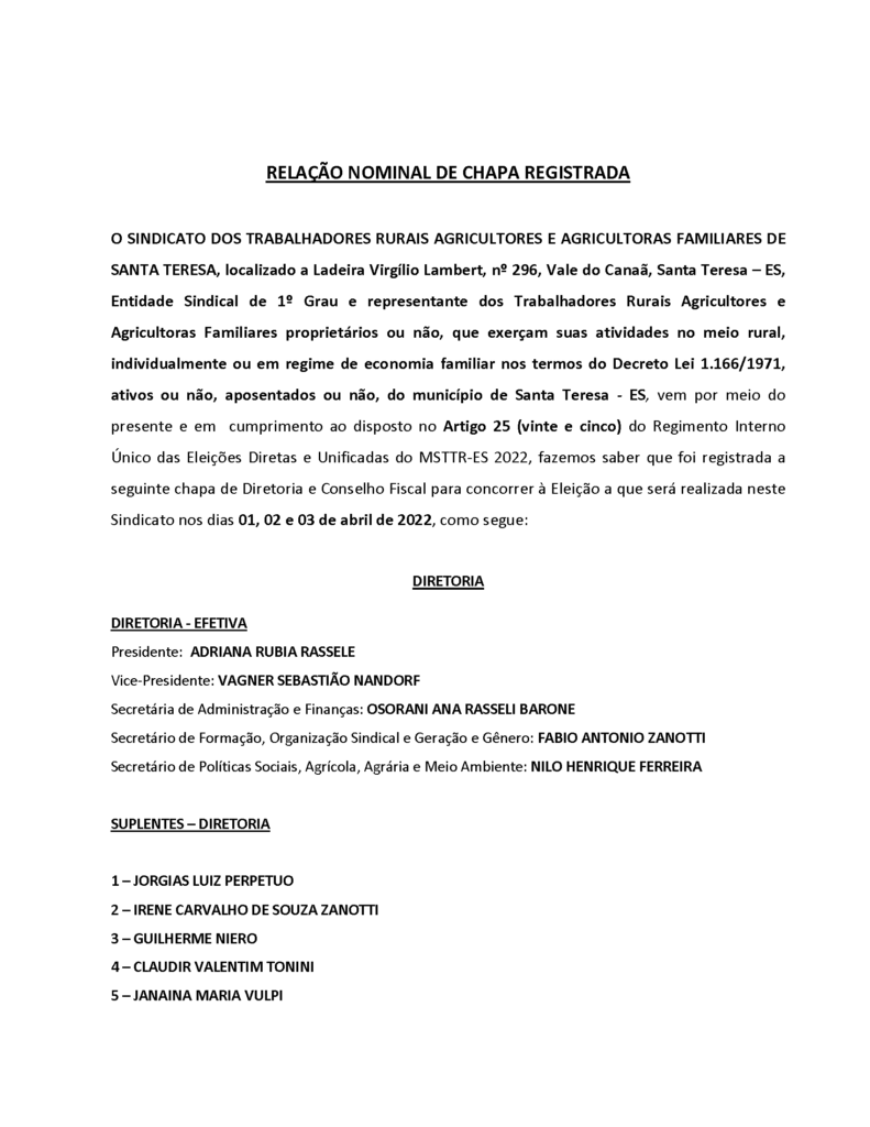 12-Certo-Relacao-das-chapas-registradas-Para-fixacao_Pagina_1-791x1024 Relação Nominal de Chapa Registrada - Sindicato dos Trabalhadores Rurais Agricultores e Agricultoras Familiares de Santa Teresa - ES