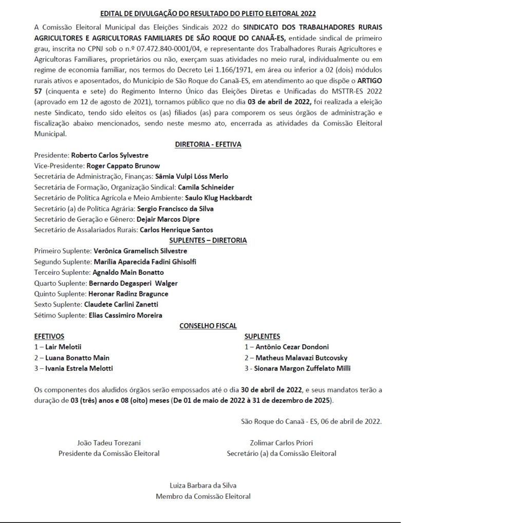 sao-roque-1024x1018 Edital de divulgação de Eleição – Sindicato dos trabalhadores rurais agricultores e agricultoras familiares de São Roque do Canaã/ES