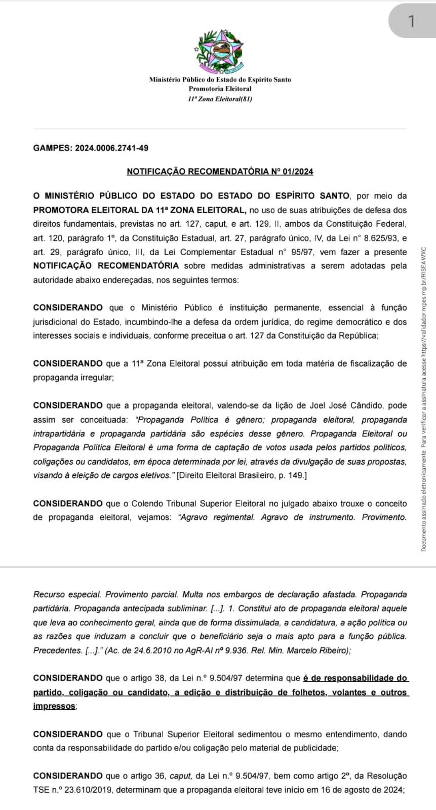 mp MPEES emite Nota visando evitar derramamento de santinhos em Santa Teresa